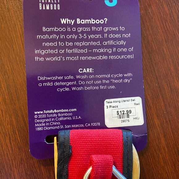 Reusable Bamboo Utensil Set Red (includes 2 sets) - Picture 2 of 3